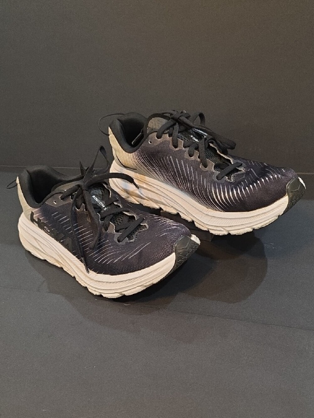 Hoka Rincon 3 Womens Black and White Cushioned Running Sneakers Size 8D Wide - Picture 2 of 10